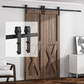 8FT Sliding Barn Door Hardware Kit for Double Door, Sliding Door Track, Easy to Install, Smoothly and Quietly, Fit 1.18-1.96" Thicknesses Fit Double 24" Wide Door (J Shape Hanger)