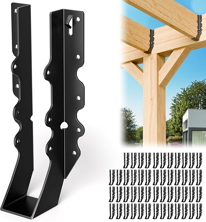50 Pcs Black 2x10 Joist Hanger,LU210 18 Gauge Double Shear Face Mount Joist Hanger,Hurricane Ties for Rafters Tie Brackets Great for Floor Deck and Ceiling Joists