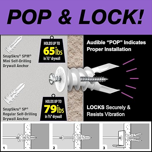 TOGGLER SnapSkru SP Self-Drilling Drywall Anchor for Hollow Walls, Made in The USA, Pack of 20-5/8-in L x 3/8-in Dia Standard Drywall Anchor (Screws Included)