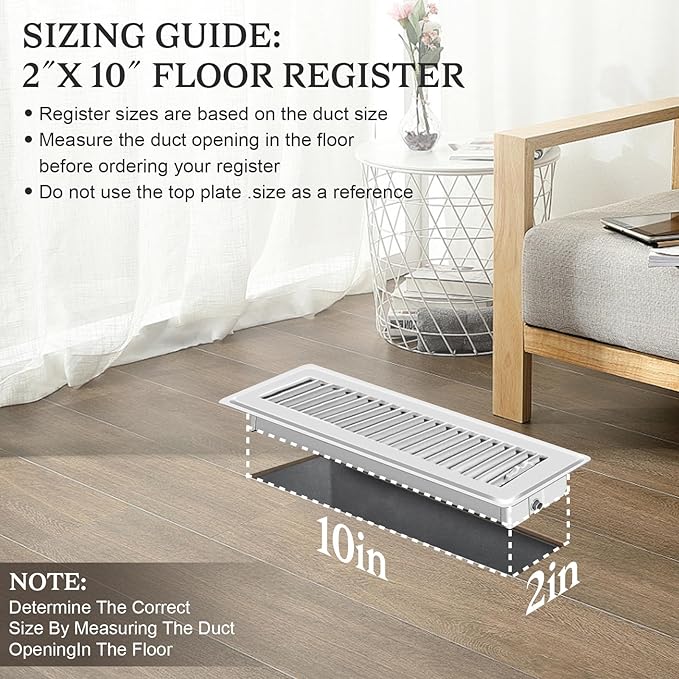 12 PCS Floor Vents Floor Registers 2x10 inch, Heavy Duty Metal Heat Air Vent Covers 2 X 10 with Rust Proof Finish for Home Office Wall Floor Registers Grilles & Vents (12, White, 2x10 Inches)