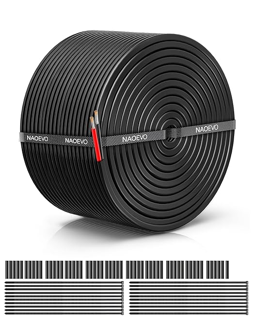 NAOEVO 20 Gauge Wire 2 Conductor Electrical Wire, 20 AWG Stranded PVC Cord, 12V Low Voltage/Tinned Copper/Flexible Cable for Automotive Wiring, Lamp Cord, Marine Cable (100FT)