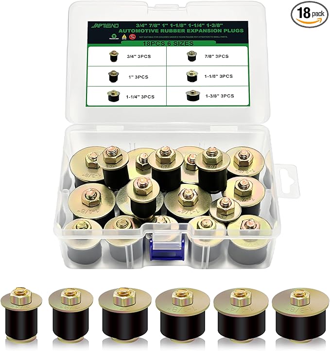 18pcs Freeze Rubber Expansion Plugs Kit, 6 Sizes Automotive Rubber Freeze Frost Expansion Plug Fit Hole 3/4" 7/8" 1" 1-1/8" 1-1/4" 1-3/8"