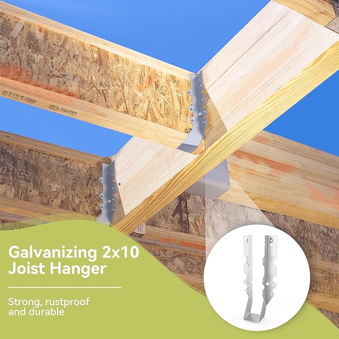 50pcs 2x10 Joist Hanger,LU210 20 Gauge Galvanizing Face Mount Joist Hangers for Wood,Hurricane Tie for Rafter Fits Truss Connectors,Rafter Hangers 2x10 Great for Floor Deck and Ceiling Joists