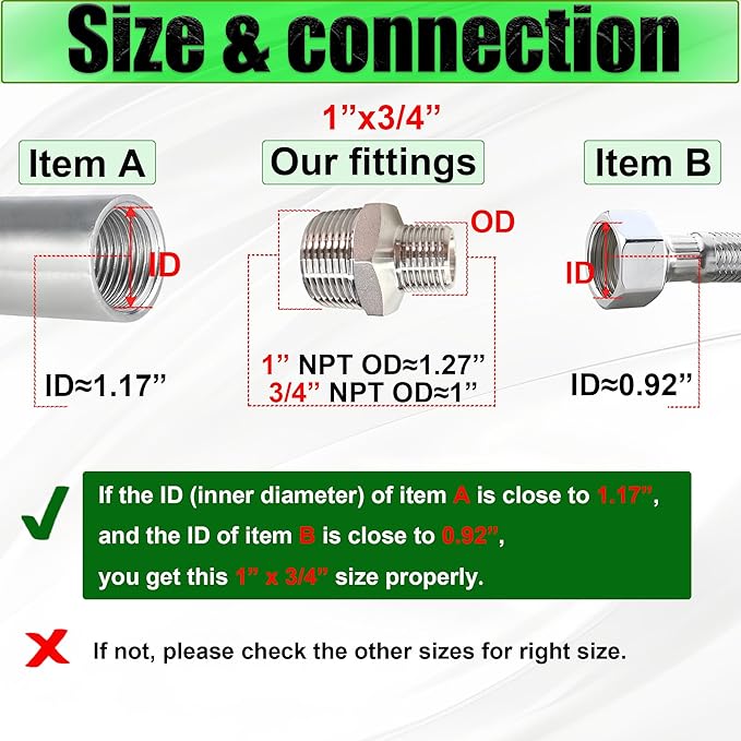 1" to 3/4" Male NPT Hex Reducing Nipple Fitting Adapter, 304 Stainless Steel 1 Inch to 3/4 Inch MNPT Threaded Pipe Adapter Fittings Reducing Nipples Connector (1" x 3/4" Male)