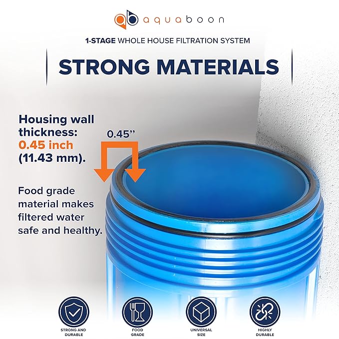 Aquaboon 10x4.5 Whole House Water Filter Housing | NSF Certified Water Filter Canister for Filtration System w/ Gauge & Release, Wrench, Bracket 1"NPT