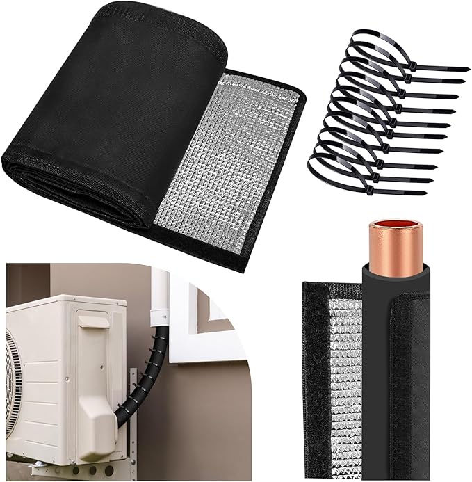 3 Layers HVAC Copper Pipe Insulation Cover Protector Outdoor 600D Oxford AC Copper Line Insulation Sleeve Wrap for Outside 72x10.2In with 10 Cable Ties for Central Air Conditioning Mini Splits