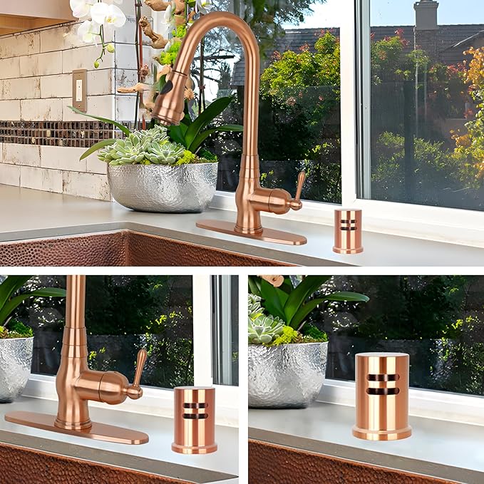 Akicon Copper Solid Brass Finish Kitchen Dishwasher Air Gap Cover Only, Air Gap Cover for Replacement, Skirted - Akicon