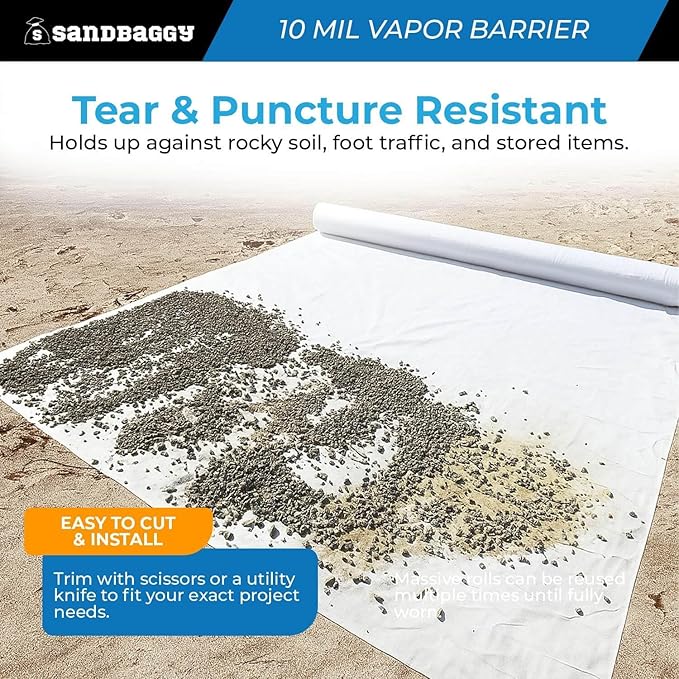 10 Mil Clear Vapor Barrier – Polyethylene Visqueen (USA Made) - Sandbaggy (10 ft x 100 ft, 1)