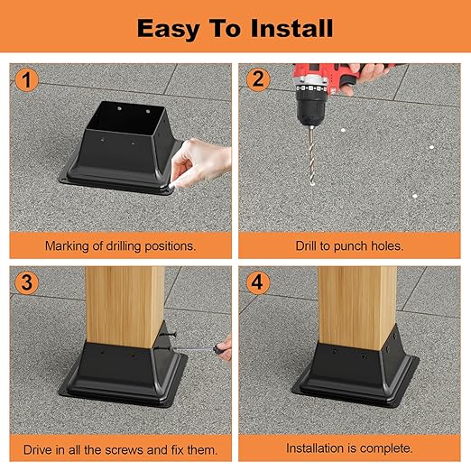 4x4 Post Base 15Pcs, Internal 3.5"x3.5" Heavy Duty Powder-Coated Steel Post Bracket Fit for Standard Wood Post Anchor, Decking Post Base for Deck Porch Handrail Railing Support with Screws