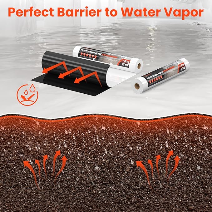 ABESTORM Crawl Space Vapor Barrier 14 Mil Film 10'x100' Thick Plastic Sheeting Drop Cloth Vapor Barrier Covering for Crawlspace, Encapsulation, Blackout Plastic Painters Tarp, Black and White Film
