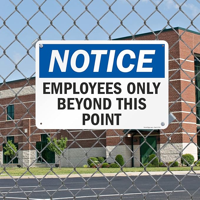 SmartSign 12 x 18 inch “Employees Only Sign, Employees Only Beyond This Point Sign” Metal Sign, 63 mil Laminated Rustproof Aluminum, Blue, Black and White, Made in USA