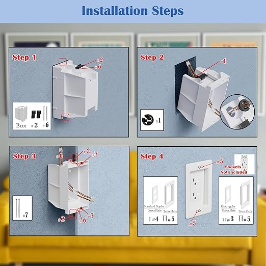 Recessed Outlet/Electrical Box Single Gang, Recessed Outlet Box for Wall Mount TV, Antenna, Phone and Cable TV, Suitable for GFCI Outlet and Standard Outlet, for Old or New Construction(1 Pack)