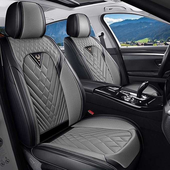 Car Seat Covers for Jaguar E-PACE 2018-2024,Breathable Nappa Leather Car Seat Protector,Front Seat Covers Automotive Seat Cushion with Airbag Compatible(Front Seats,Black-Gray)