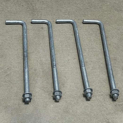 Sandbaggy 3/4" x 18" Threaded Concrete Anchor L-Bolts (Nuts & Washers Included) - Hot Dipped Galvanized - Sill Plate, Base Plate, Masonry, Wood, Cement Anchors, J Bolt (20, 3/4" x 18")