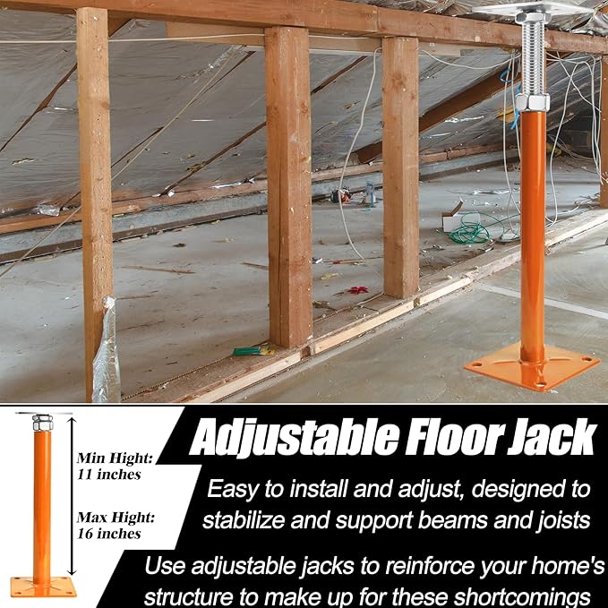 Screw Jacks Floor Jacks, 11"-16" Small Floor Jack Stands, House Floor Jacks Post Pole for Leveling, Adjustable Floor Joist Support Jack for House Foundation Temporary Support