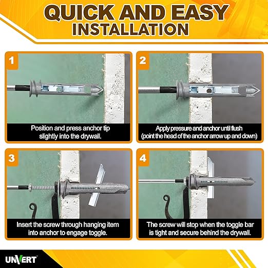 Heavy Duty Drywall Anchors - Self Drilling Ez Drywall Toggle Anchor Kit, #8 Anchor with Screws - Easy Wall Anchors for Hanging and Mounting - Holds Up to 100 Lb. (10 Pack)
