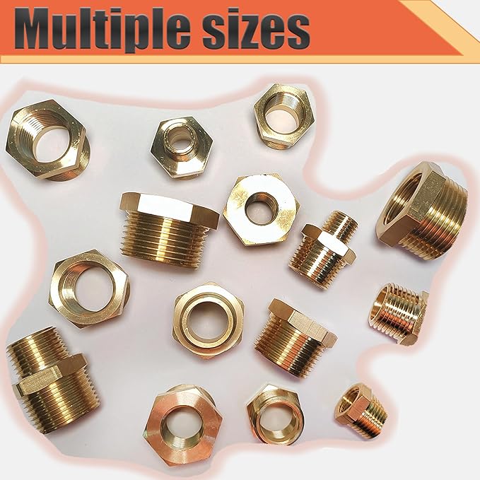 Brass 1/2" NPT Male to 1/4" Female Reducer Bushing, Brass Pipe Hex Bushing NPT Male to Female Pipe Fitting Adapter for Reduce Pipe (1/2”mnpt-1/4”fnpt)