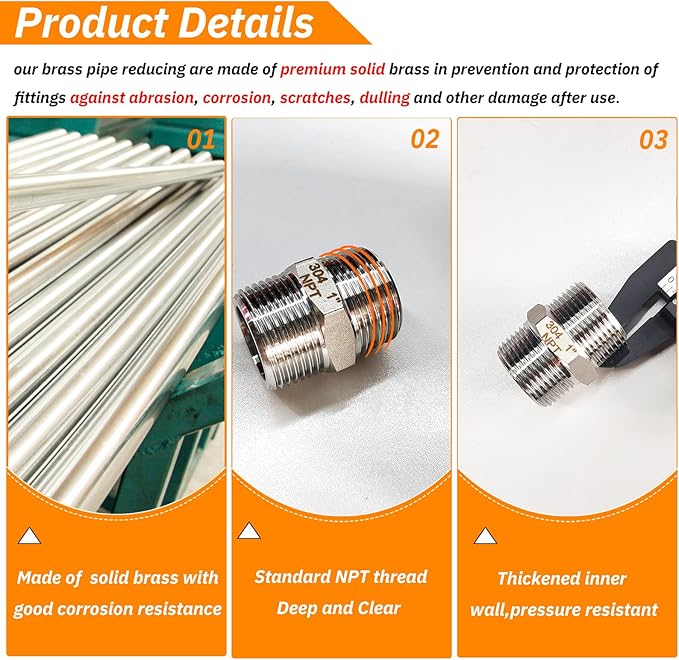 4PCS Hex Stainless Steel Nipple 1"NPT Male X 1" NPT Male Pipe Fitting 1 inch Stainless Steel Pipe Nipples Male Pipe Adapter Fittings Heavy Equal Nipples Connectors