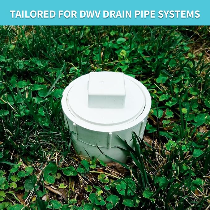 2 Pack 4" PVC Sewer Cleanout Adapter with Plug Pipe Fitting, UPOW DWV Flush Sewer Cleanout Cap Fit for 4 Inch Drainage Piping System, PVC Drain Covers for Outdoor Garden