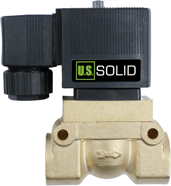 U.S. Solid 1/4" High Pressure Solenoid Valve, 12V DC, Brass, 50 bar, 300°F - Heat-Resistant, High-Pressure Valve for Industrial Use, Water, Gas, Oil and Fluid Control
