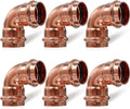 Copper Press Fittings,1 inch Copper Coupling 90 degree Elbow Coupling Zero Lead PxP 1 inch x 1 inch,6PCS 90-Degree Elbow with 1-Inch for Plumbing,OD 1-1/8”,Use with Hydraulic Press Fitting Tool