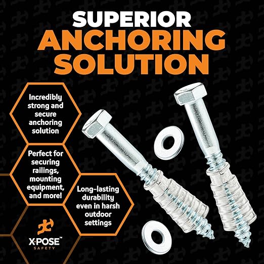 xpose safety Concrete Anchors Set with 4"" Lag Bolt, Lag Shield and Washer - 100 Sets per Pack - 1/2"" Bolt Lag Screws 4-Inch for Speed Bumps for Asphalt - Galvanized Steel Lag Bolts