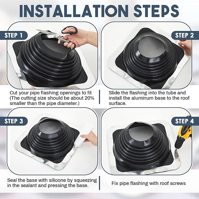 #7 Metal Roof Vent Boot Chimney Flashing Roof Jack Pipe Vent for Pipe Od 6 to 11 Sleeve Square Base Epdm Stove Vent(1 Pcs,14.8 Inch)