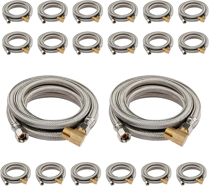 (20 Pack) Seelink 10FT Stainless Steel Dishwasher Hose, 3/8" COMP x 3/8" MIP 90 Degree Elbow, Brust Proof Water Supply Line