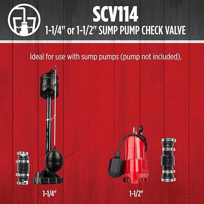Red Lion SCV114 1-1/4-Inch and 1-1/2-Inch ABS Vertical Sump Pump Check Valve, Black, 14942901