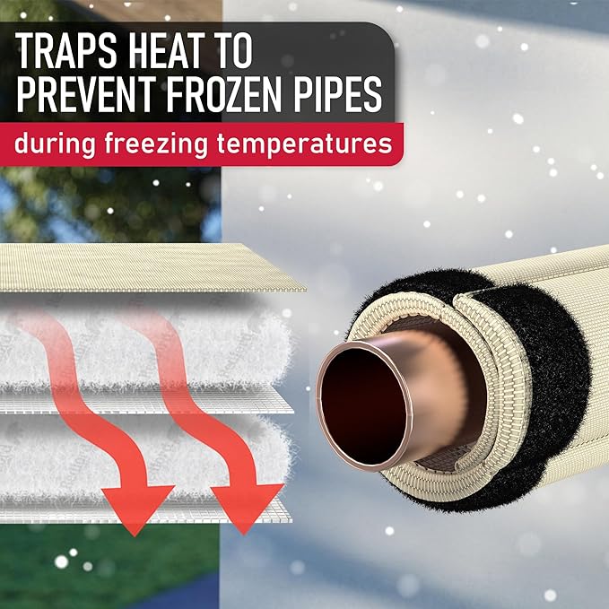 Redford Supply Co. Cold Snap (5°F) Outdoor Pipe Insulation Foam Tube, 12"W x 24"H, Outside PVC Wrap, Pipes Covers for Inside, Water Pipe Insulation Foam Tube, Insulating Outdoor Pipes (Beige)