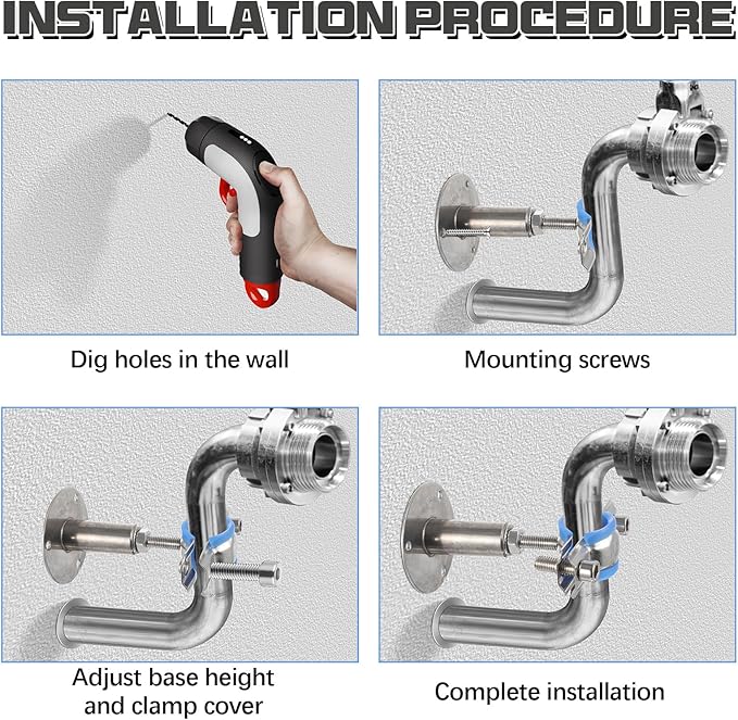 8 Pcs 304 Stainless Steel Wall Mount Ceiling Mount Pipe Supports Bracket, Suitable for OD 1"(32-34mm), Adjustable Height 50-100mm, Pipe Strap Clamp with Screws Screwdriver