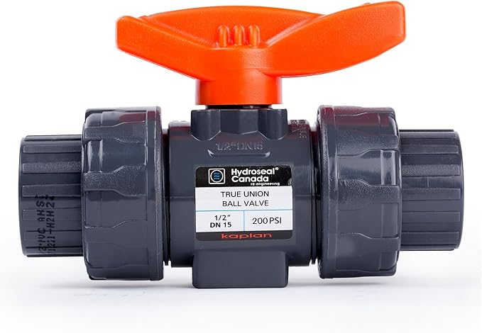 HYDROSEAL Kaplan 3/4” PVC True Union Ball Valve Threaded (NPT) with Full Port, ASTM F1970, EPDM O-Rings and Reversible PTFE Seats (3/4'')
