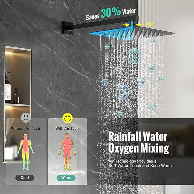 SR SUN RISE 12 Inches Bathtub Shower Faucet Set All Metal Shower System with Tub Spout 1.8GPM Square Shower Head and Handheld Sprayer Shower Fixtures, Modern Valve and Trim Kit, Matte Black