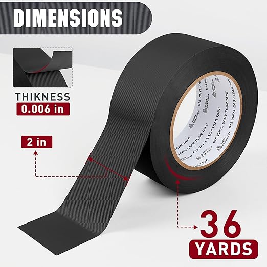 Avery Dennison Duct Tape, Heavy Duty PVC Easy Tear Tape, Strong Adhesive Waterproof Duct Tape for Indoor Outdoor Repairs, 2 in x 36 Yard, Black, 2 Rolls