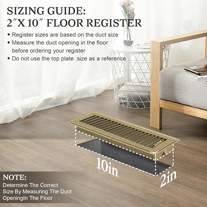 12 PCS Floor Vents Floor Registers 2x10 inch, Heavy Duty Metal Heat Air Vent Covers 2 X 10 with Rust Proof Finish for Home Office Wall Floor Registers Grilles & Vents (12, Brown, 2x10 Inches)