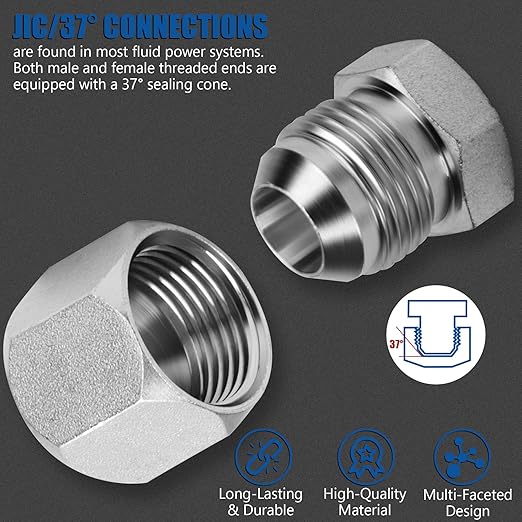 XJX 72-Piece JIC 37° Cap and Plug Kit, Hydraulic Hose Caps and Plugs Kit 45# Steel Pipe Fitting Set with Precision Threads