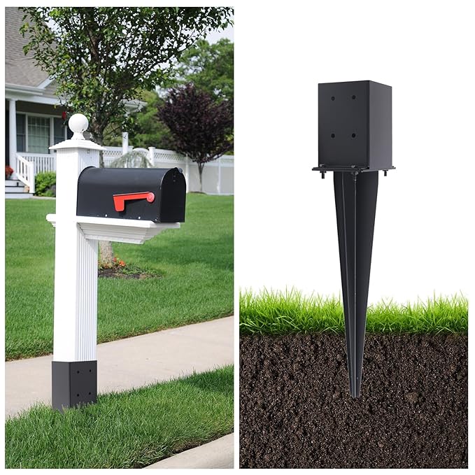 2 Pcs 4"x4" Fence Post Anchor Ground Spike 22"(Actual 3.6"x3.6") Heavy Duty Metal Fence Post Anchor with Black Powder-Coated for Deck,Fence,Porch,Railing,Mailbox