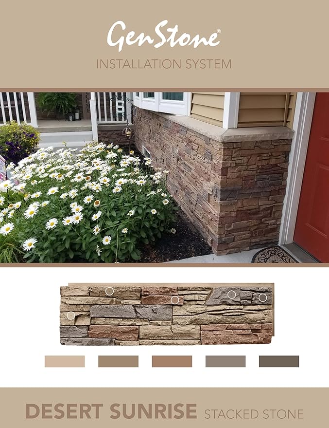 GenStone Faux Stacked Stone Left Corner Panel 12.5" x 11.25" in Desert Sunrise Color for Do It Yourself Friendly Home Improvement Projects