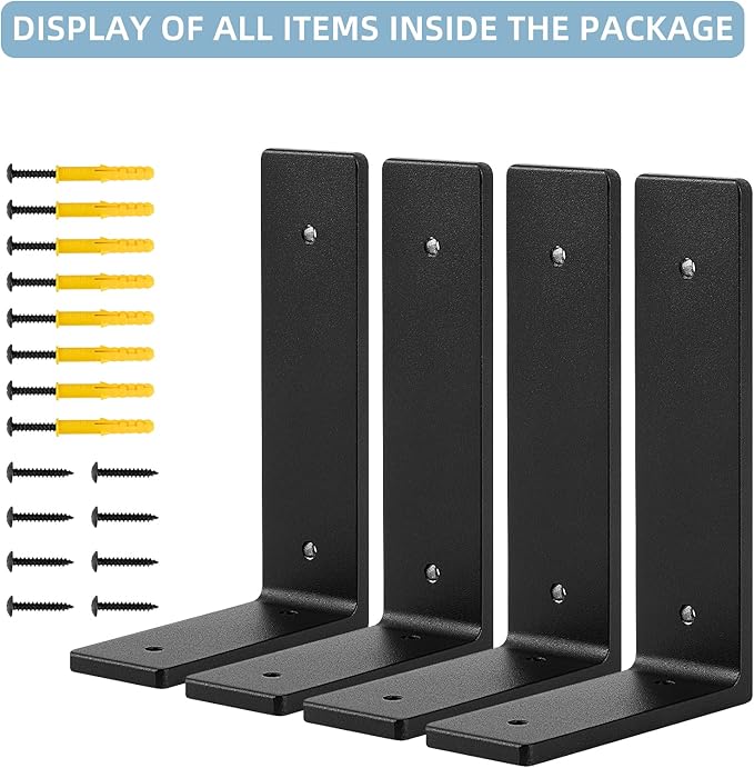 6"x 4"Shelf Brackets,L Shelf Brackets, die-cast Formation, Vertical Angle, Premium Alloy Metal Heavy Duty Shelf Bracket, high Strength Mounting Hardware Included, Corner Brace Joint,Pack of 4