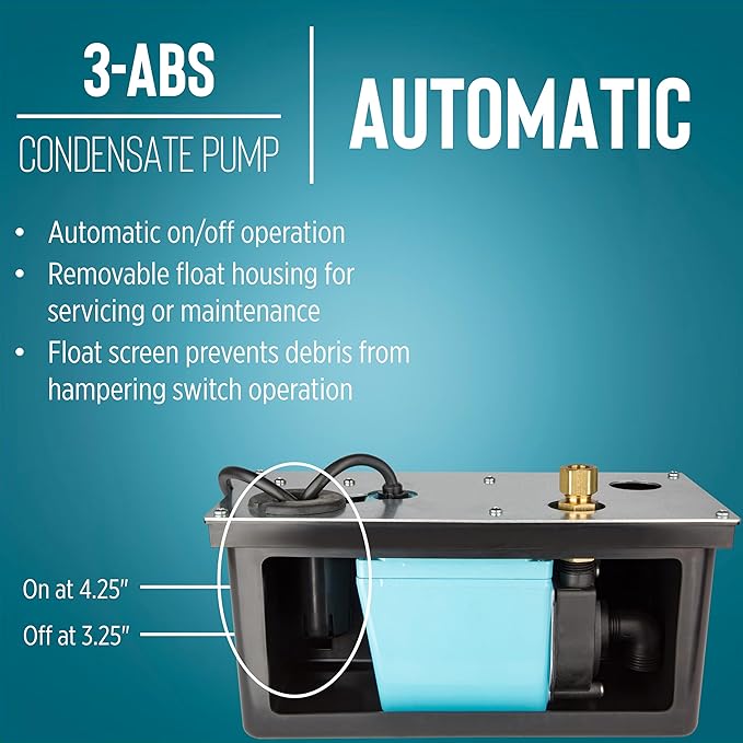 Little Giant 3-ABS 1/12 HP, 115 Volt, 310 GPH Automatic Shallow Pan Condensate Removal Pump with Condensate Collection Tank, Black/Blue, 551320