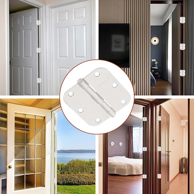 30 Pack Door Hinges, 3.5 x 3.5 Inch White Hinges for Wood 5/8'' Radius Corners Interior Door Hinges, 3 1/2 Inch Hinges for Residential Doors