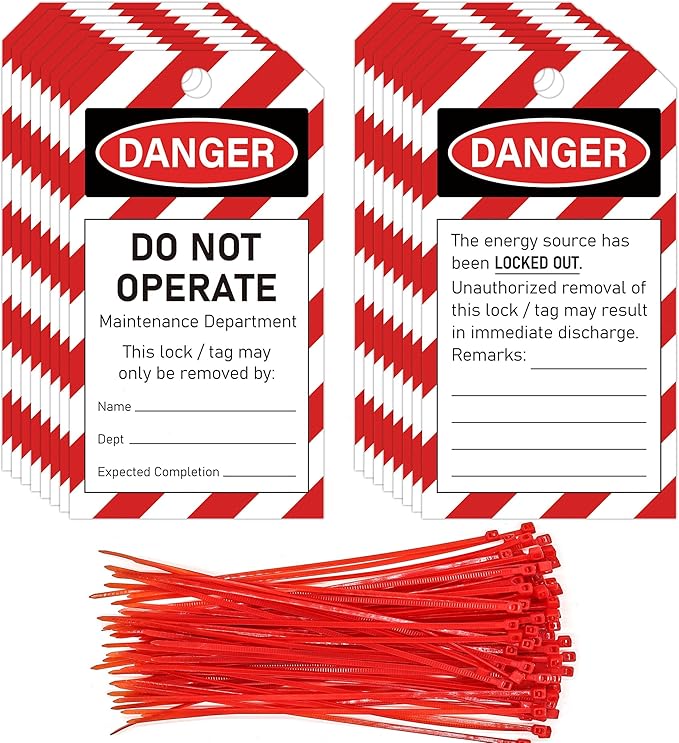 50PCS Lockout Tagout Tags Do not Operate Equipment Labels with 50 Zip Ties OSHA Compliant for Out of Service Machine Maintenance