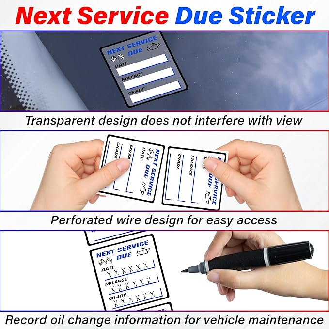 450 PCS Oil Change Stickers for Windshield, 2 Rolls Custom Oil Change Sticker, 2 X 2 Inches Next Service Due Sticker Labels, Removable Vinyl Stickers for Cars Windows Windshield