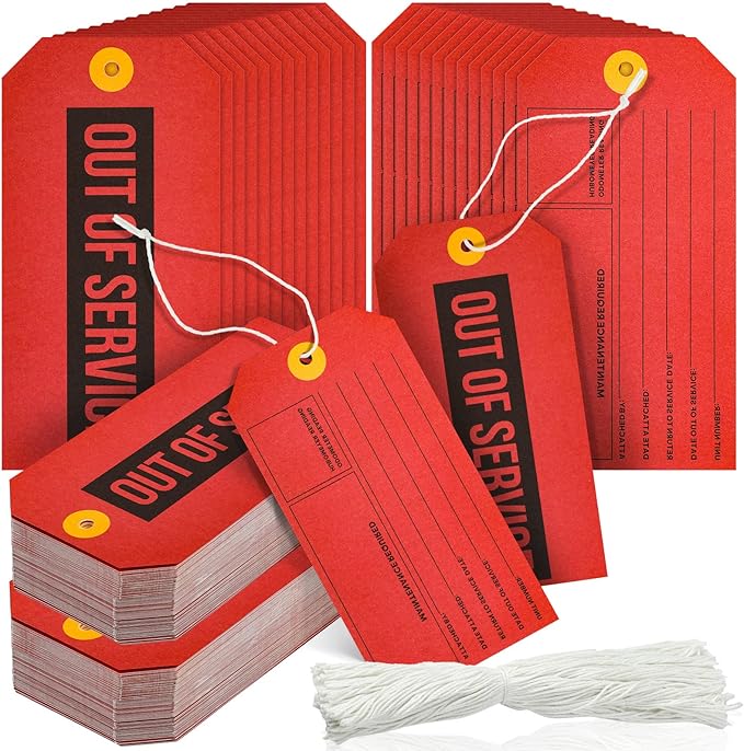 Out of Service Tags, Red Tags, Maintenance Required Label with Cotton String, 8 Inch Tag(200 Pack)