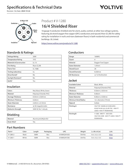 Voltive 16/4 Shielded Riser - CL3R Rated - Bare Copper - 500 Foot Box - White