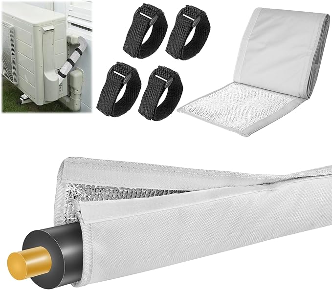 3-Layer HVAC Copper Pipe Insulation Cover, 72'' x 10.2'' AC Pipe Insulation Cover Outdoor, 600D Oxford Flexible Copper Line Insulation Sleeve Wrap for Outside Pipe Air Conditioning Mini Splits, Gray