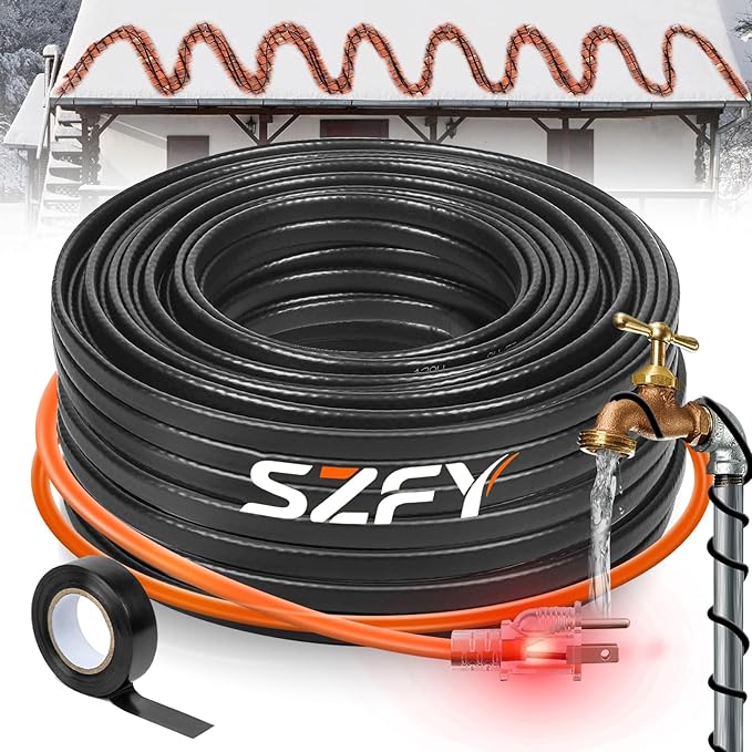24FT Heat Tape for Water Pipes, -40°F Deicing Cable,Pipe Heating Cables for Roof,Gutter，Farm，Freeze Protetion Heat Trace Cable, Heated Water Hose,Plumbing Fixtures,120V 5W/FT