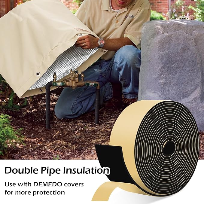 DEMEDO Pipe Insulation Tape, Pipe Wrap Insulation Foam Tape Self Adhesive, Outdoor Water Pipe Insulation Roll for HVAC, AC Line Insulation, 4 inch x 16.5 FT Heat Tape for Water Pipe, Black