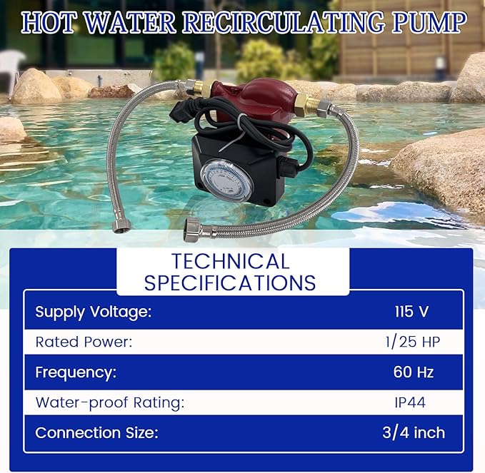 UP15-10SU7P/TLC Hot Water Circulator Pump, 115V 1/25 HP 3/4" x 1/2" NPT, Compatible with Grundfos UP15-10SU7P 59896288P1 595916 Recirculating Pump