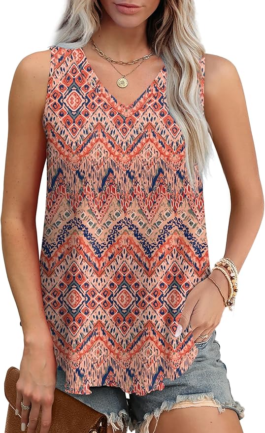 OFEEFAN Womens Tank Tops V Neck Sleeveless Flowy Loose Fit Basic Casual Summer Tops
